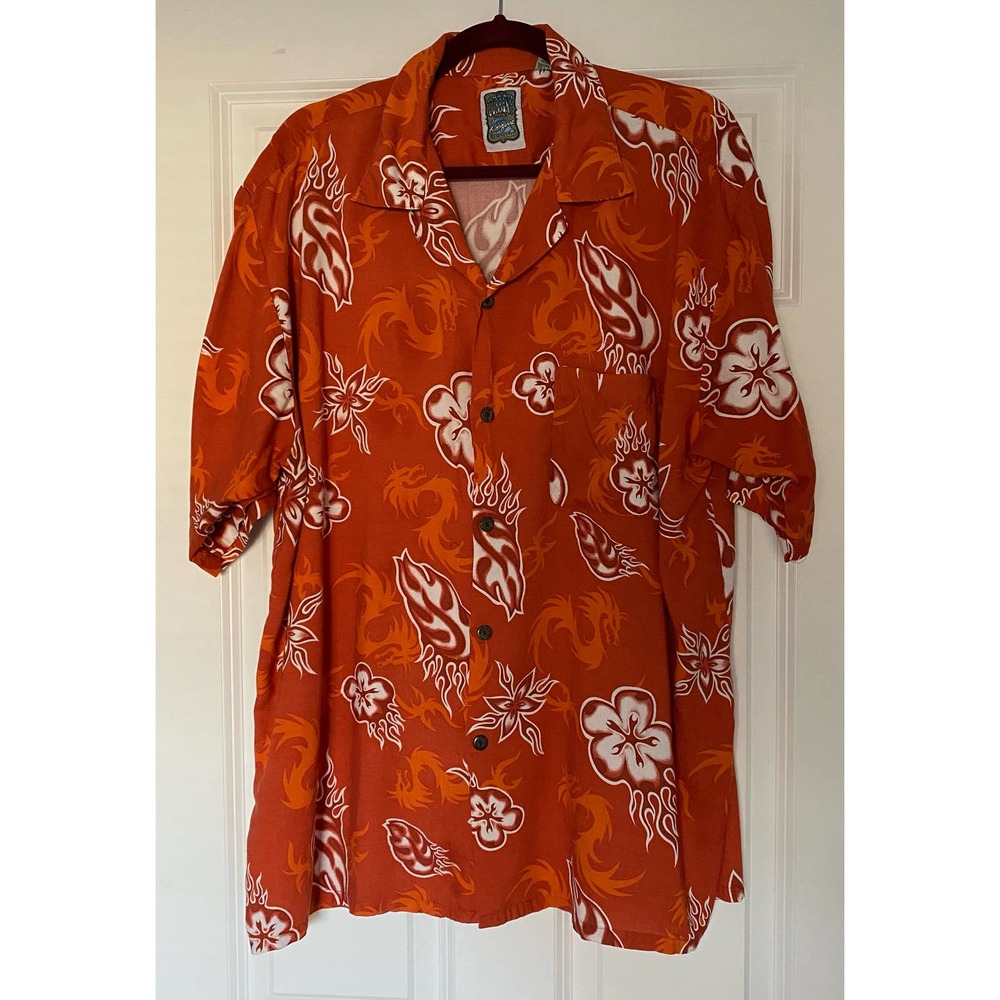 Vtg 90’s Ocean Current Men’s Hawaiian Shirt, XL, Scarce Leaf/Flower AOP